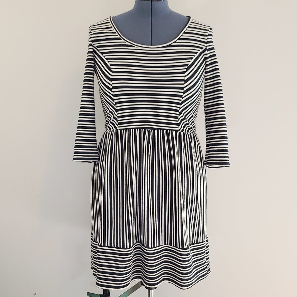 Alya Fit & Flare Black & White Striped Dress L
